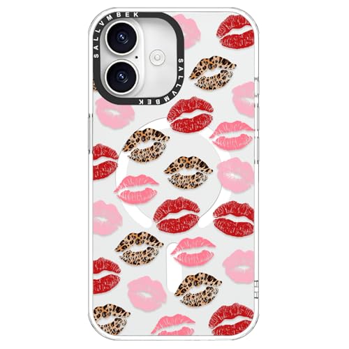 sallvmbek for iPhone 17 Case 6.3 inch,Compatible with MagSafe,Cute Lip Print Pattern Design,Magnetic Magnet Mag Safe Shockproof Protective Clear TPU Bumper Cases Cover for Women Girly
