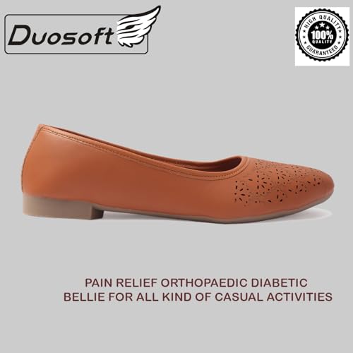 Image of Duosoft Orthopaedic Ballet Flats, Diabetic Comfort Shoes, Beige Perforated Design,Casual Wear Bellies for Women 206-Tan