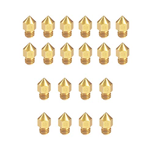 Brass Nozzles for 3D Printers, MK8 Nozzles on Extruder, Three Standards 0.2mm, 0.4mm, 0.6mm 20 PCS, for MINGDA and Other Printers