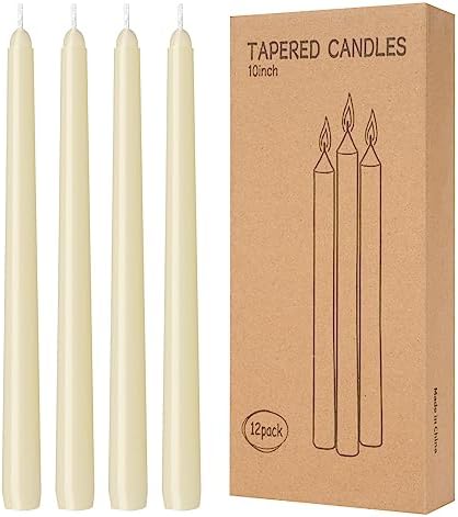 12 Pack Ivory Taper Candles 10 inch - Taper Candles Dripless, Smokeless, Unscented - 8 Hours Long Burning - Hand Poured Tall Candlesticks - Perfect for Home Decor, Weddings, and Special Occasions