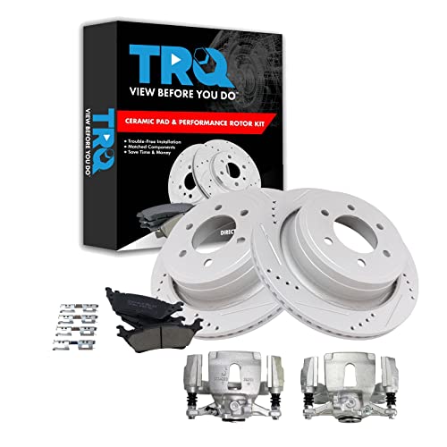 Image of TRQ Rear Performance Brake Pad, Caliper, & Rotor Kit Ceramic Vented Premium G-Coated Compatible with 2015-2018 Ford F-150