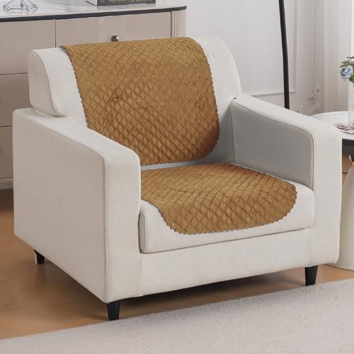 Image of HOKIPO Quilted Sofa Cover for 1 Seater for Seat & Back, 'Quilt Classic' Golden (IN-925-GLD*2)