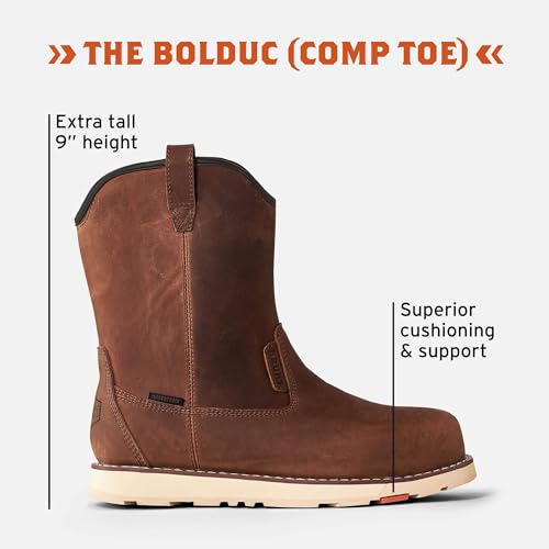 The BRUNT Bolduc (Comp Toe) - Brown - 9" Waterproof Pull-On Wellington Wedge Work Boot - EH Rated - Slip + Oil Resistant - Adjustable Width System2