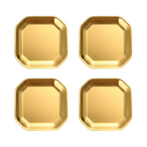 XUZHID Dinner Plates?Pack of 4 Gold/Silver Stainless Steel Plates for Dinner and Camping Use Portable Dishes for Home and Outdoor Meals