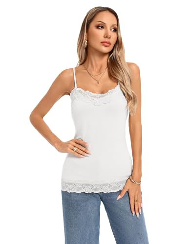 Image of Kate Kasin Women's Adjustable Spaghetti Strap Lace Trim Cami Tunic Tank Top 3PACK