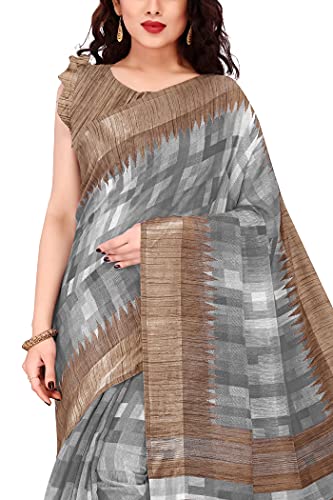 Image of SOURBH Cotton Blend Texture Printed Womens Saree New with Blouse Piece