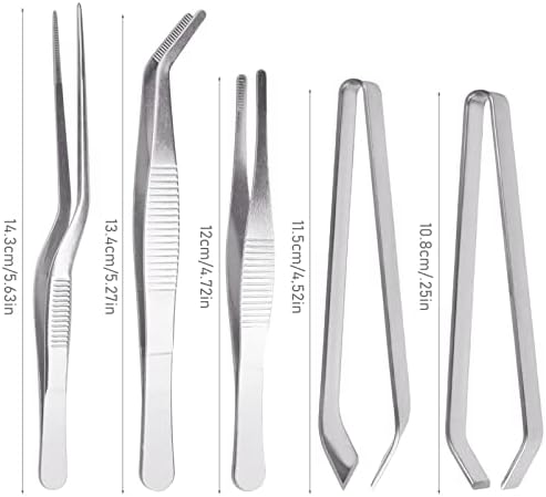 5 Pcs Fish Bone Tweezers, Set of 3 Stainless Steel Kitchen Tweezers 2 Stainless Steel Fish Tongs for Chef Cooking Utensils Design Styling Garnish Sea Food Beauty Tools