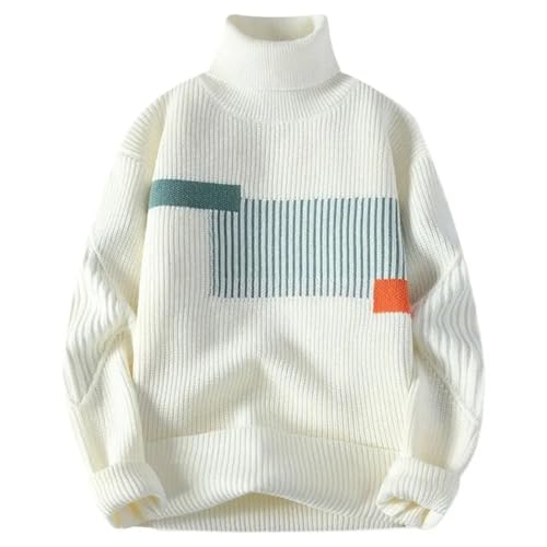 Pull à col haut homme tricot ample chaud patchwork vêtement hiver casual - 3