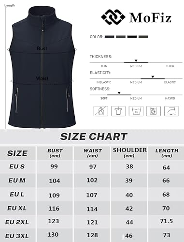 MoFiz Softshellweste Damen Weste Outdoor Fleece Laufweste Wasserdichte Trekking Wander Sports Ärmellose Jacke Blau M