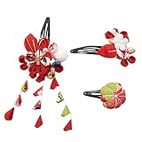 OTAKUMARKET 七五三 髪飾り 成人式 振袖 浴衣 和装 つまみ細工 着物 髪飾り 袴 卒業式 結婚式 セット 三歳 七歳 女の子 ガールズ 5タイプ 4カラー (Aタイプ (赤))
