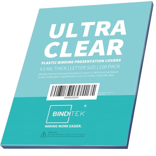Image of Binditek 4.5 Mil PET Binding Covers, 8.5 x 11 Inches, Ultra Clear, 100 Pack
