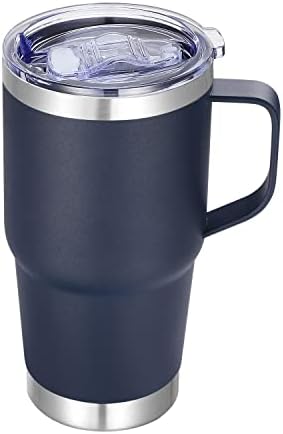 Abbrevi 20 oz Stainless Steel Tumbler with Handle Metal Insulated Coffee Travel Mug with Handle Double Wall Tumbler Cup with Handle and Lid, Navy Blue 1 Pack