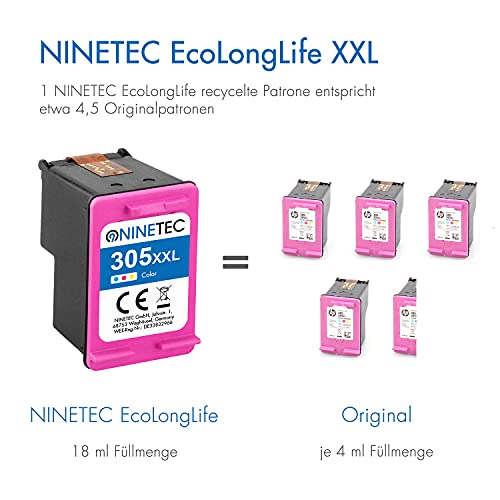 NINETEC 305 XL czarny i kolorowy kartridże do drukarki, wielopak, zamiennik dla HP 305 wkłady do drukarek HP 305 XL 305XL do DeskJet 2320 2700 2710e 2720e 2810e 2820e 4120e Envy 6010e 6020e 6030e