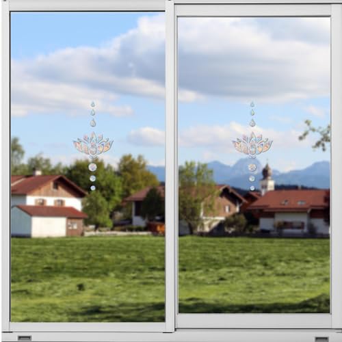 Image of DIY-Lotus Prism Window Collision Clings for Bird Strikes, 6 Sets | Static Glass Reminder Sticker Decals, Window Anti-Collision, Rainbow Maker, Save Birds from Hitting Windows, Non Adhesive