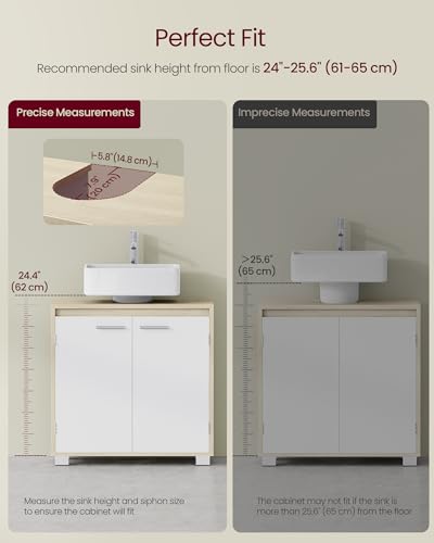VASAGLE Under Sink Bathroom Cabinet, Under Sink Storage Cabinet, 2 Compartments Behind the Door, Fits Various Washbasins, with Feet, 30 x 60 x 60 cm, Natural Beige and Cloud White BBK506L01 - Image 7
