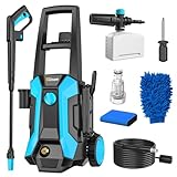 Gisam 2200W Nettoyeur Haute Pression, avec Enrouleur De Tuyau De 8m, Max 180bar,DéBit 480l/H,avec Bouteille De Savon Buse à Mousse, Pistolet Haute Pression pour, Voitures/ClôTures/Jardin