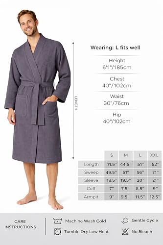 Image of Turkish Linen Men's Waffle Bathrobe Lightweight Kimono Spa Robe - Quick Dry Bath & Shower Robe for Men with Pockets