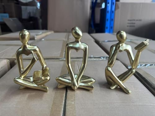 ZZBIQS 3 statuette di pensatore in resina, sculture d'arte in resina, dorate e moderne, decorazione per la casa, decorazione astratta per librerie, soggiorno, ufficio, decorazioni da tavolo
