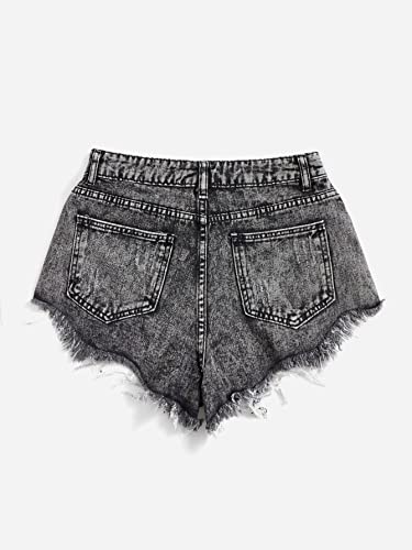 Floerns Women's Casual Ripped Raw Hem Asymmetrical Denim Shorts With Pocket Grey L #TOP1