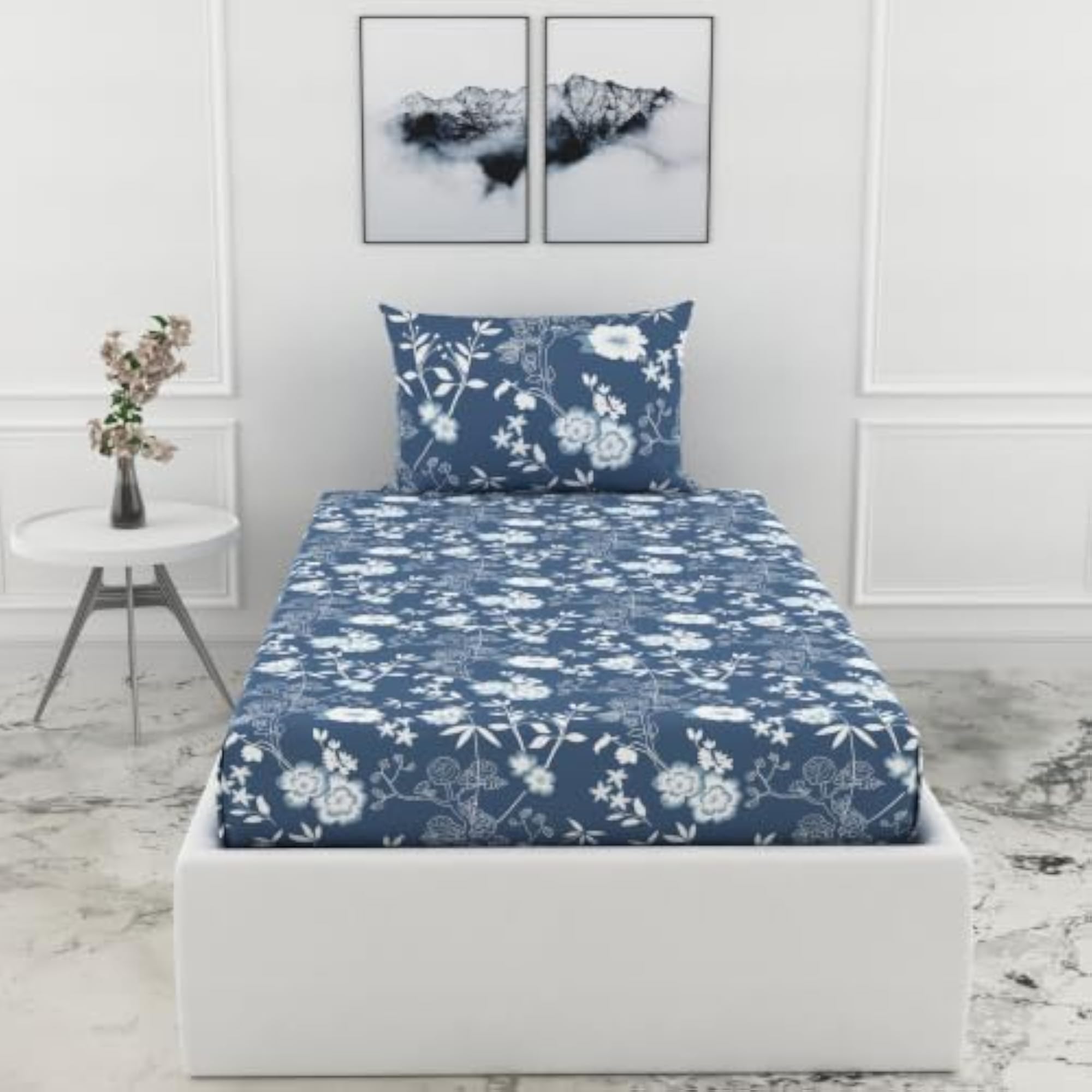 100% Cotton Elastic Fitted Bedsheets for Single Bed, 1 Pillow Cover