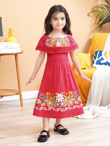 Image of Mexican Dress for Girls Traditional Vestidos Mexicanos Cinco de Mayo Embroidered Dresser Toddler Kids