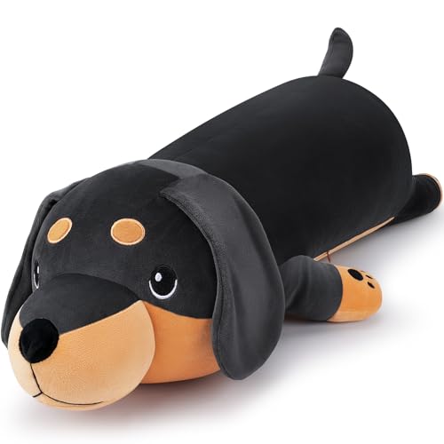 Image of 30'' Giant Black Dachshund Dog Plush Stuffed Animal- Big Weiner Dog Plush Pillow Plushies, Large Dachshund Plush Toy, Hugging Weiner Dog Stuffed Animal, Birthday Gifts for Kids Valentine's Day Gift