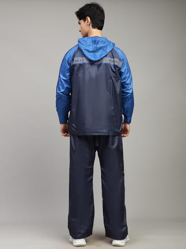 Image of Shasmi Grey Rain Coat for Men Waterproof Raincoat with Pants Polyester Double Layer Rain Coat For Men Bike Rain Suit Rain Jacket Suit Inner Mobile Pocket with Storage Bag (Rainy 172)