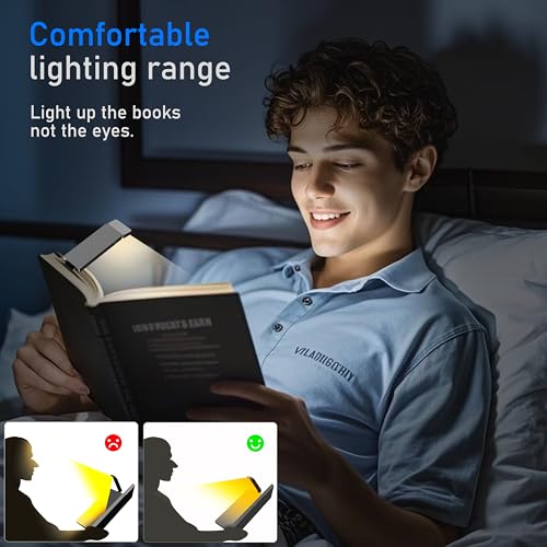 Image of LED Rechargeable Clip-On Book Light for Reading in Bed at Night, Eye-Protection Small Bookmark Lamp with 3 Colors & 5 Brightness,80 Hrs Runtime, Reading Light for Book Lovers, Kids. (Grey)