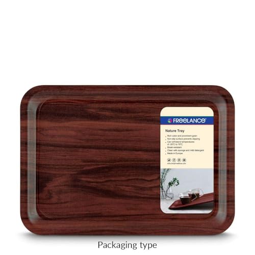 Image of Freelance Nature Kraft Serving Tray Antique Pine, 24x34 cm, Rectangle, Non-Slip Surface, Decorative Anti-Skid Kitchen & Dining /Coffee Table Trays for Breakfast /Food /Tea - Brown, Made in Europe