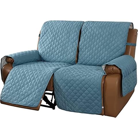 Non-Slip Recliner Chair Cover Sofa Slipcover, Reversible Recliner Sofa Cover with Elastic Adjustable Strap, Washable Reclining Sofa Slipcover Recliner Furniture Protector (Blue,Recliner Loveseat) Cover