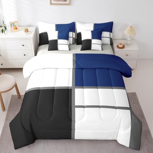 Erosebridal Geometric Abstract 7-Piece Bedding Set Full Blue and White