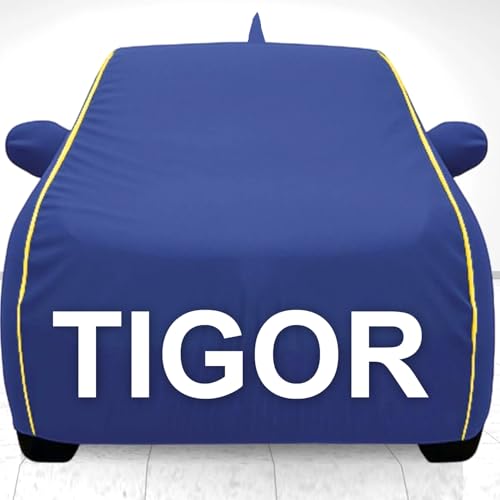 Image of Waterproof Car Body Cover for Tata Tigor with Mirror and Antenna Pocket, Soft Cotton Lining, Triple Stitched (Heat Resistant Metallic- Blue