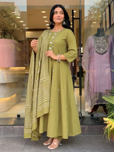Image of ANNI Designer Kurta Set for Women Viscose Embroidered | A-Line Kurta Palazzo Dupatta Set for Woman | 3 /4 Sleeve Round Neck 3 Piece Ethnic Dress Stylish Coord Outfit Trendy Womens Clothing
