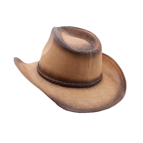 Image of Straw Cowgirl Hat for Women Cowboy Hats for Men Wide Brim Sun Hat Shapeable Western Hat Beach Hat