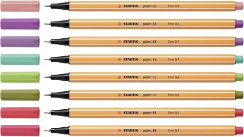 Caneta Ponta Fina – STABILO point 88 – Pacote com 8 unidades – Em 8 cores naturais