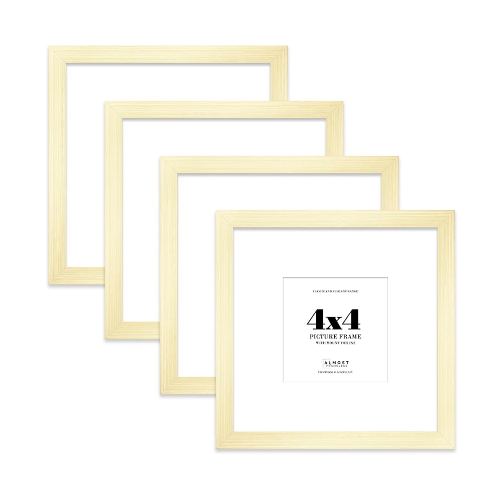 4x4 Gold Picture Frame with Mount for 2x2 Photos, Prints - Modern Square Wall Frame, Set of 4