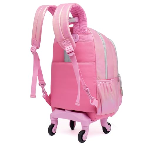 Kit Mochila Rodinha Feminina Lancheira Térmica Estojo Escolar (Rosa)