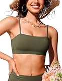 CRZ YOGA Womens Bikini Top A-C Cup Adjustable Thin Straps Bathing Suit Square Neck Padded Swimsuits Dark Olive Medium
