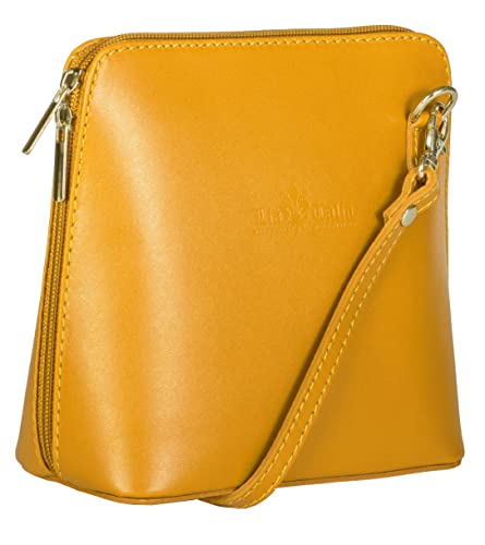 LiaTalia Genuine Italian Leather Small Crossbody Bag for Women – Handmade Mini Shoulder Purse from Florence Tuscany – Abby (Yellow)