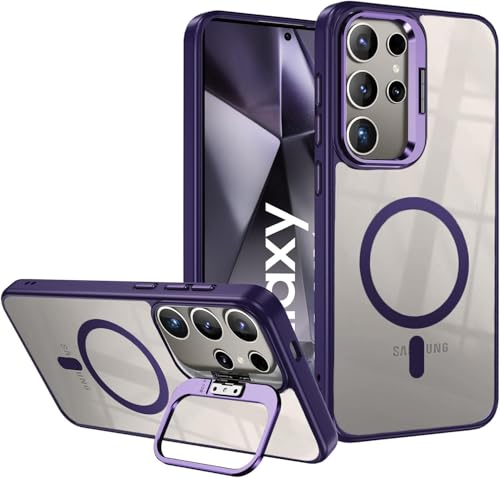 Image of VONZEE Compatible for Samsung S25 Ultra 5G Case, Compatible with Wireless Charging, Protective Case, Built-in Stash Stand Phone Case, Scratch-Resistant Back Cover, Classic | Clear Deep Purple