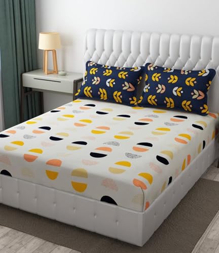 Image of Luxury 100% Glace Cotton Bedsheet for Double Bed King Size 300TC- Soft & Durable Bedding with 1 Fitted Sheet (72 inchx78 inch) & 2 Pillow Covers (18 inchx28 inch) - Wrinkle-Resistant, Machine Washable.