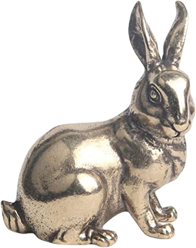 Figuras de conejo en miniatura, estatua de conejo de latón, esculturas de conejo del zodiaco chino, adorno de escritorio para estantería decoración de escritorio, izquierda