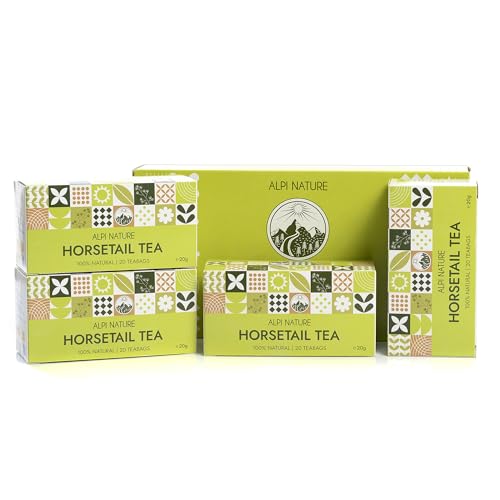 Alpi Nature Cola de Caballo Infusión, 80 Bolsitas de Té de Cola de Caballo, 80g, Paquete de 4 x 20 Bolsitas de 1g