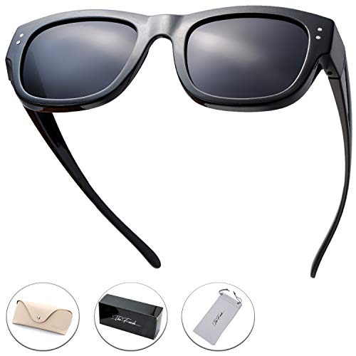 Image of The Fresh High Definition Polarized Wrap Around Shield Sunglasses for Glasses - Leather Eyeglasses Case
