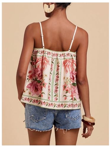 Image of RoseSeek Women's Boho Floral Cami Peplum Tops Graphic Sleeveless Tank Tops | Flower Print, Tropical Print, Spaghetti Strap, Flowy Cami, Summer, Beach Vacation Outfits