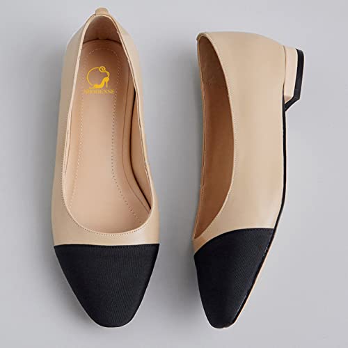 SHODENSE Women Cap Toe Flats Shoes Slip On Two Tone Square Round Toe Ballet Flats Comfortable Matte Leather Flat Heel Dress Shoes Patchwork Elegant Daily Casual Fall Driver Office Flats 4-11 M US3