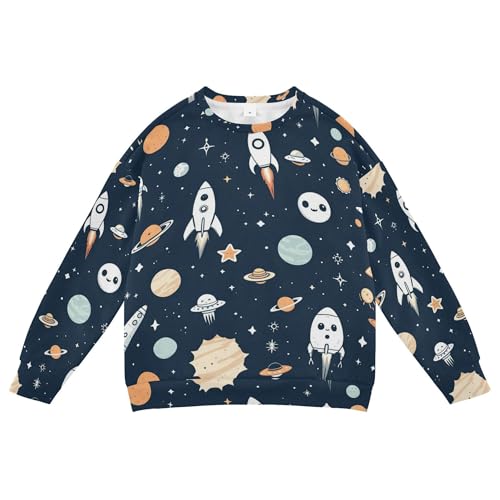 JUNZAN Space Cartoon Rockets Stars Comets Kids Boys Pullover Hoodie Long Sleeve Sweatshirts for Boys Sports 4T