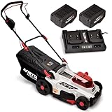 NETTA Cordless Lawnmower 40V - Brushless Motor Lawn Mower with 2x 4.0Ah Batteries & Dual Charger, 37cm Width, 6 Heights - Heavy Duty Lawnmower for Medium and Large Gardens - 35L Grass Box