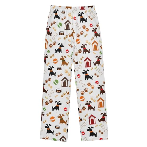 ZZXXB Puppy Dog Footprint Bone Boys Long Pants Soft Trousers Elastic Waist Kids Lounge Bottoms with Pockets S-XL