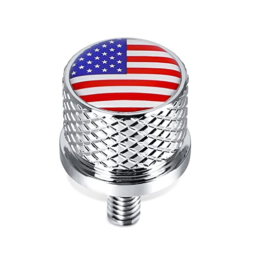 Stainless Knurled Fender Seat Bolt Screw 1/4"-20 Thread Compatible With Harley 1996-2023 Sportster Dyna Softail Touring Cvo - American Flag - Chrome #TOP5